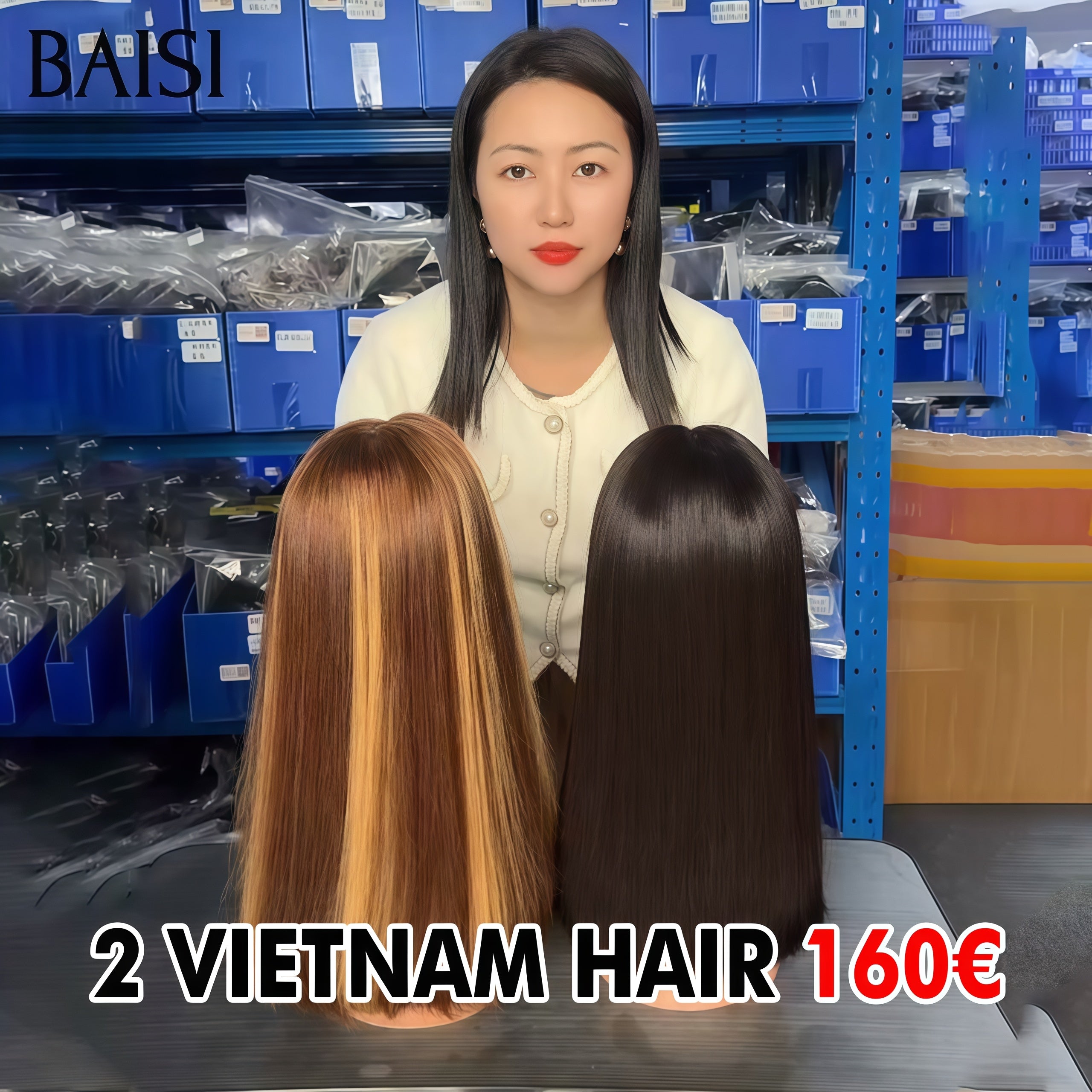 BAISI PROMO 2 Perruques BOB en 5 combinaisons de perruques différentes 100% Vietnam Hair en 100% Cheveux Humains
