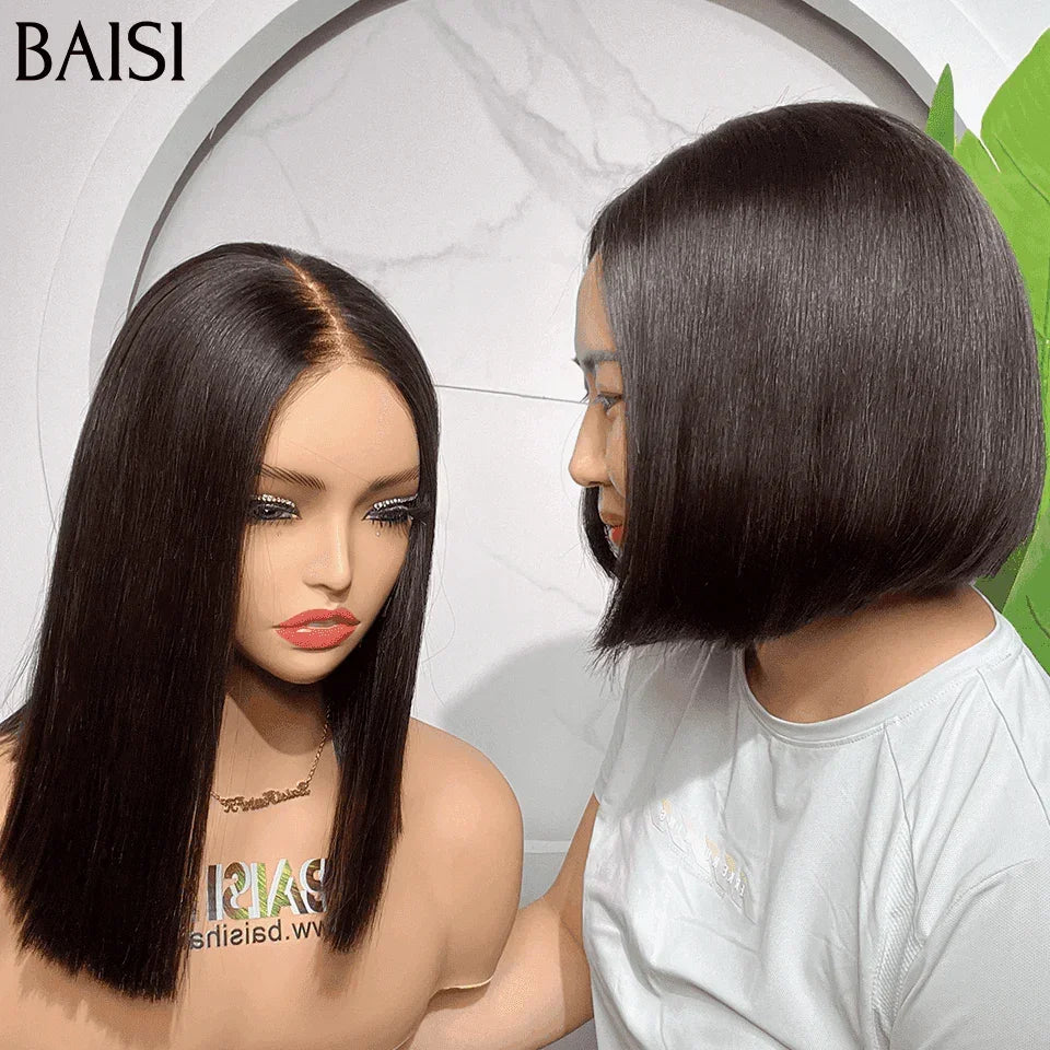 BAISI Perruque Combinée 2 Perruques pour revendre 145€ 2X6 lace BOB Lisse en 100% vrais cheveux humains VIP100