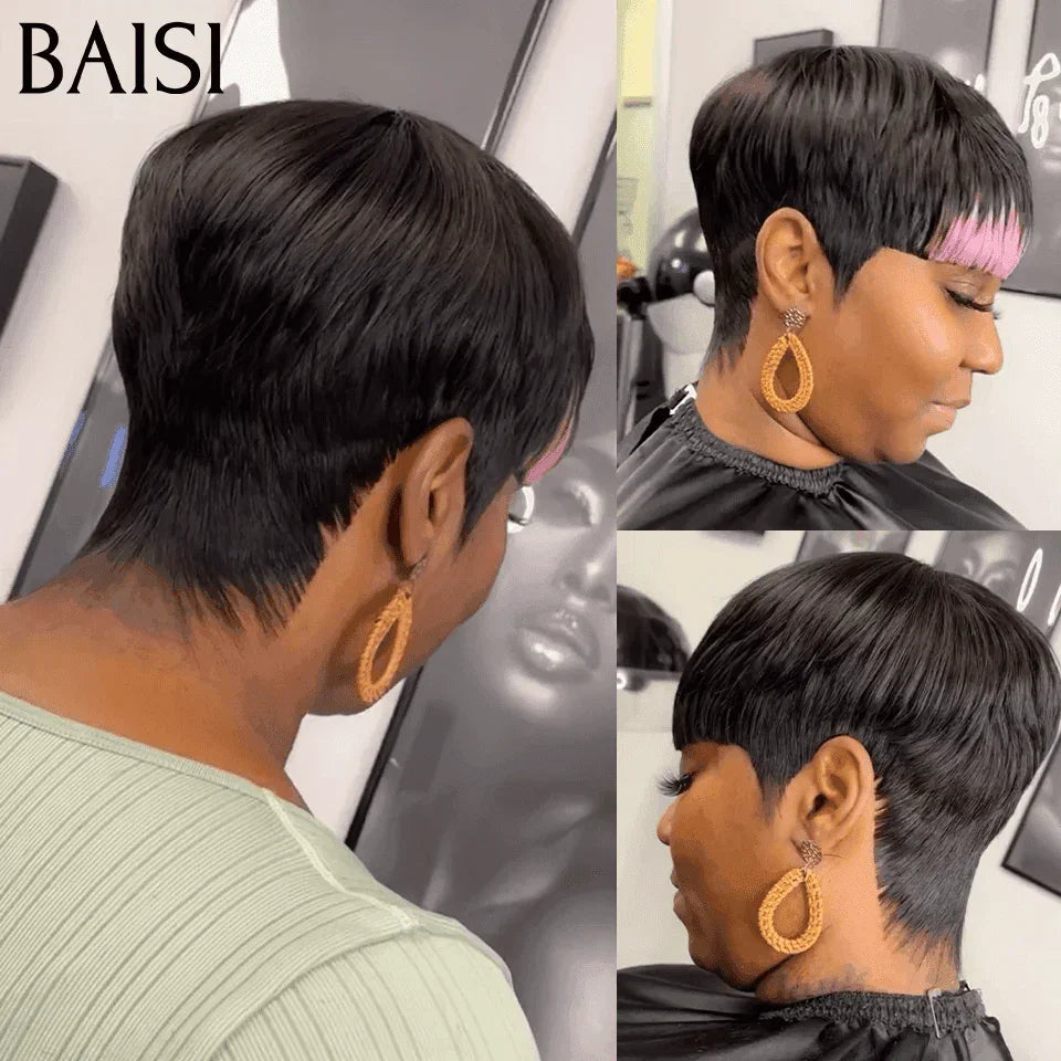 BAISI pixie Pixie Noir 40€ ou en Couleur NOIR Mix rose 45€ petite coupe fabriqué à la machine Sans Colle Sans Lace F-026