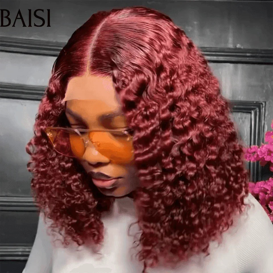 BAISI Promo bordeaux water wave 99€ Lot de 2 perruques 149€ 4X4 lace Marron Lisse et 99J# curly wave en 100% cheveux humains à moitié prix MP50