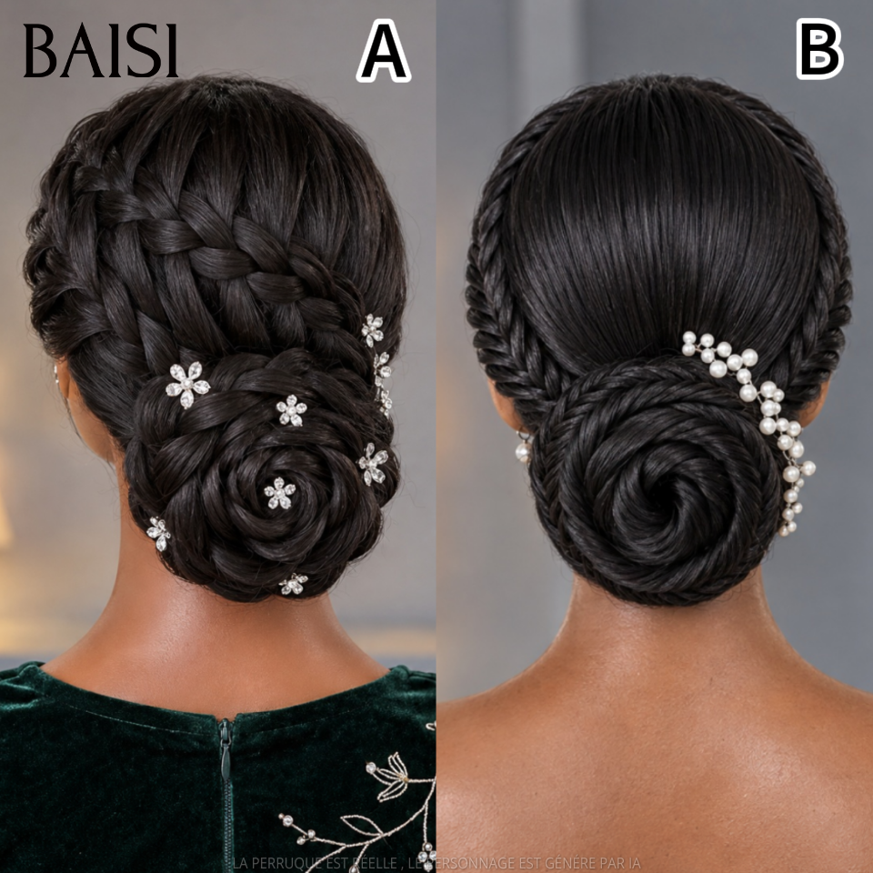 BAISI Coiffure de luxe Modèle A Mélissa Ou Modèle B Albertine  Perruques Mariage Prête à porter chignon et personalisation comme sur la vidéo 100% identique avec lace frontale pour mariage ou événement spécial MP50