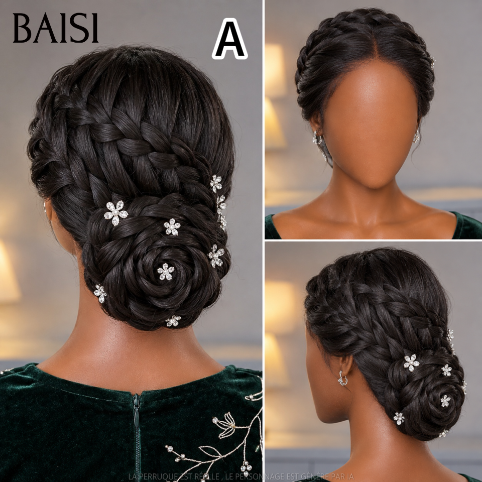 BAISI Coiffure de luxe Modèle A Mélissa Ou Modèle B Albertine  Perruques Mariage Prête à porter chignon et personalisation comme sur la vidéo 100% identique avec lace frontale pour mariage ou événement spécial MP50