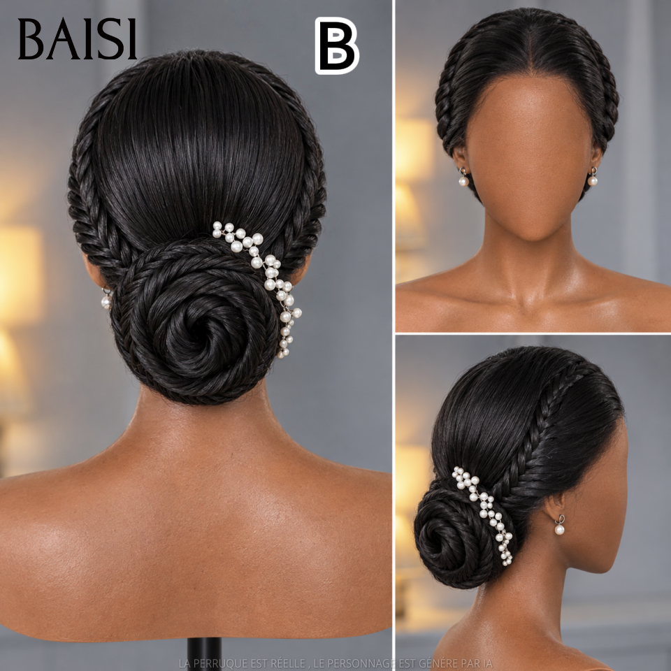 BAISI Coiffure de luxe Modèle A Mélissa Ou Modèle B Albertine  Perruques Mariage Prête à porter chignon et personalisation comme sur la vidéo 100% identique avec lace frontale pour mariage ou événement spécial MP50