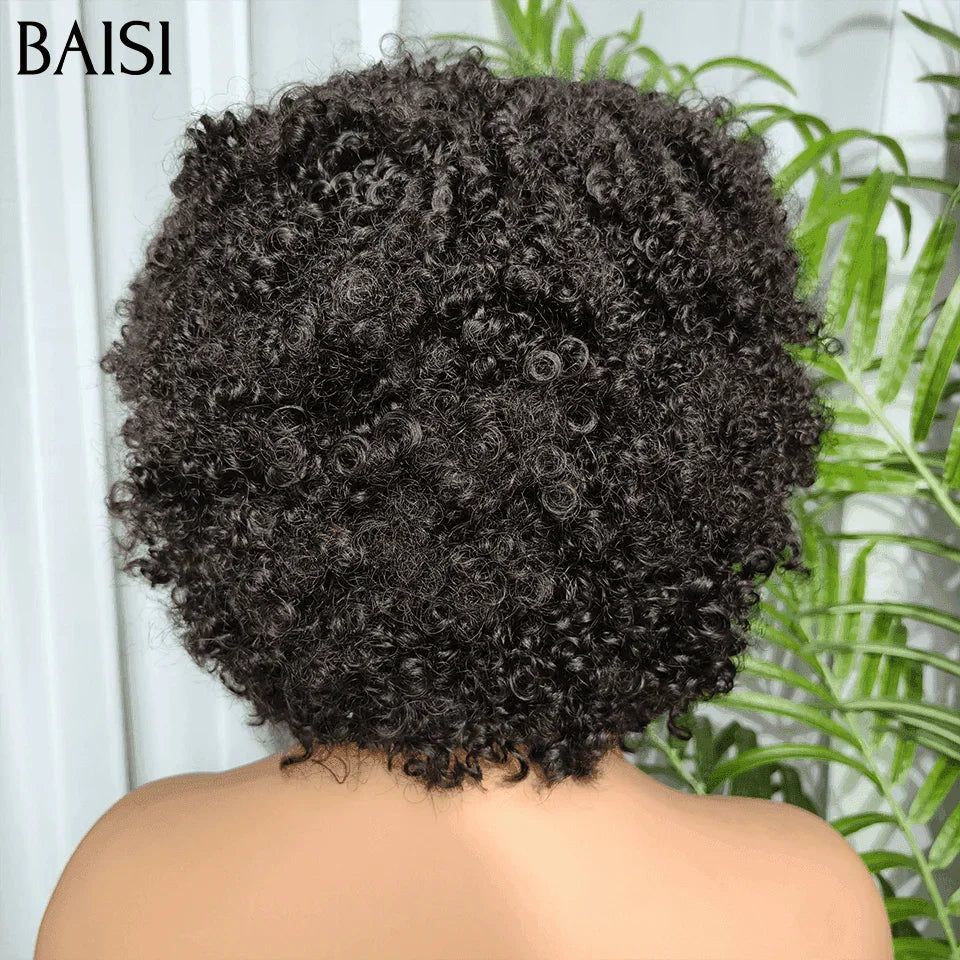 BAISI BOB en Couleur NOIR afro curl avec frange  petite coupe fabriqué à la machine Sans Colle Sans Lace BS65
