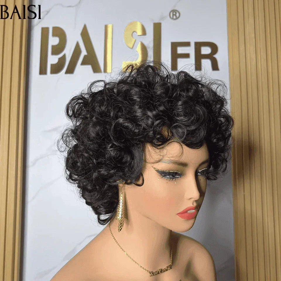 BAISI 1 pixie 69€ en couleur 1BT4/350# ou Bob Sans Colle Sans lace water wave et egg  wave et afro  en 100% Cheveux Humains BS65