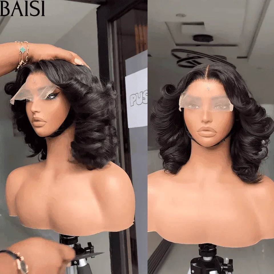 BAISI Perruque 5X5 bouclés Egg wave NOIR 149€ 300% haute densité personnalisé plus de 20 ans d' utilisations en 100% Cheveux Humains FR38