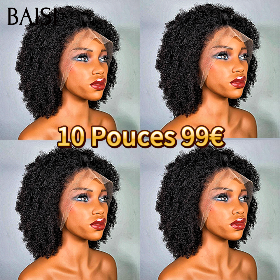 BAISI PROMO Le plus BAS PRIX lace frontal 13x4 Perruque 26 Pouces deep wave NOIR ou BOB curly wave 10 Pouces ou afro curly en 100% Cheveux Humains