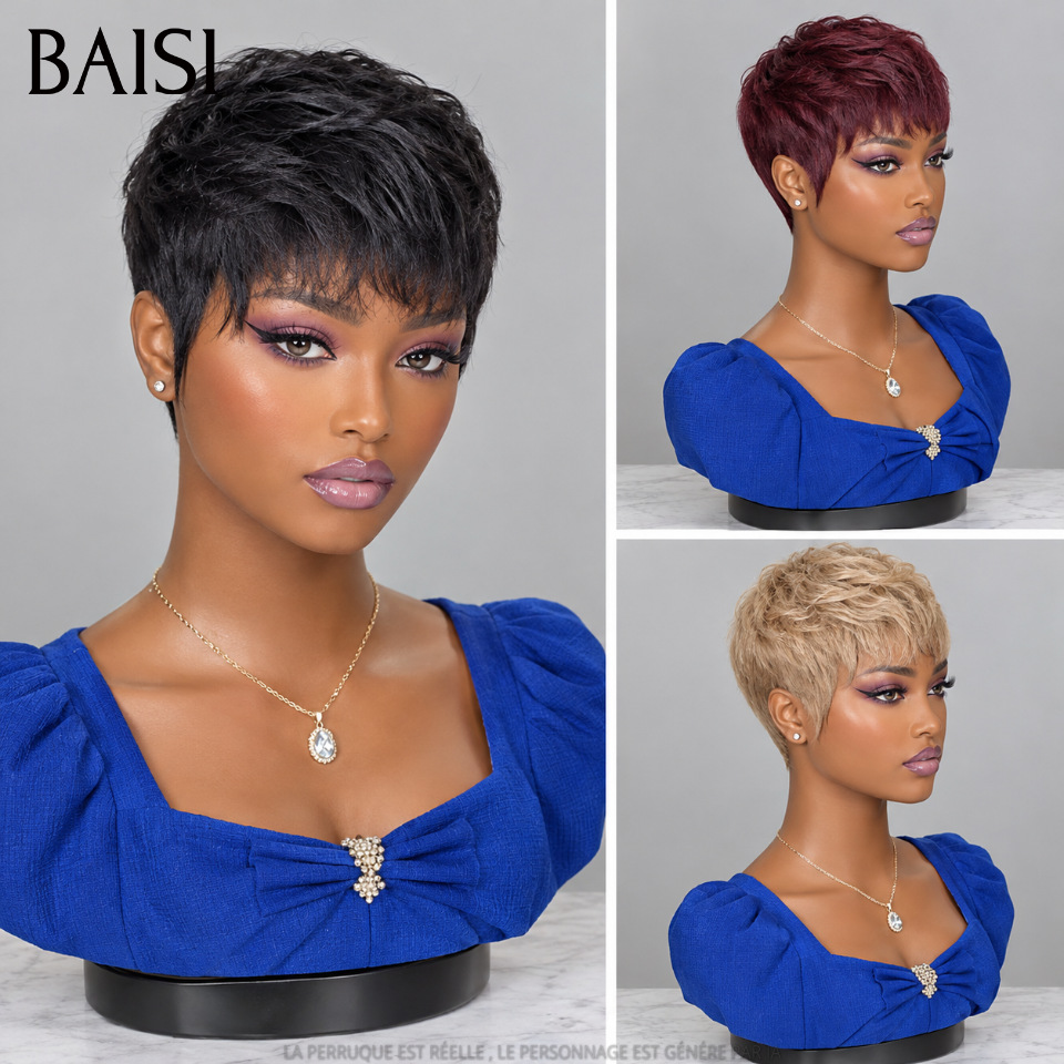 BAISI  Grande Promo petite coupe fabriqué à la machine en 3 couleur NOIR 1B# ou bordeaux 99J# ou miel 27#  En 100% Cheveux Humains #026 FR38