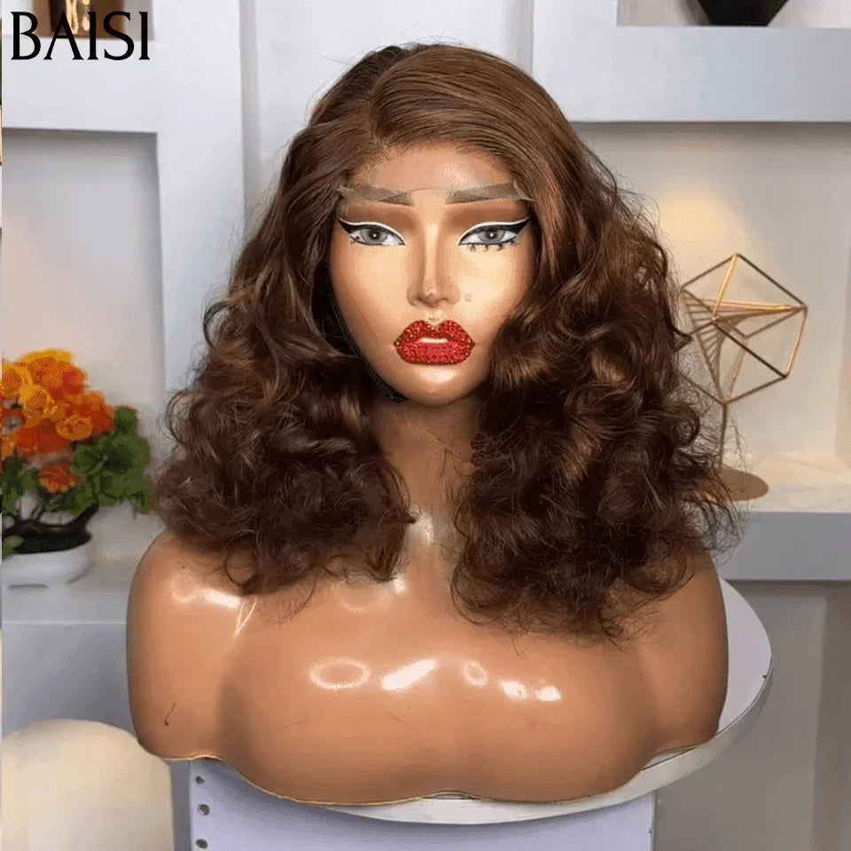 BAISI 13X4 pizzo Parrucca Riccia Naturale Wave Colore Marrone 4# Densità 300% in 100% Capelli Umani