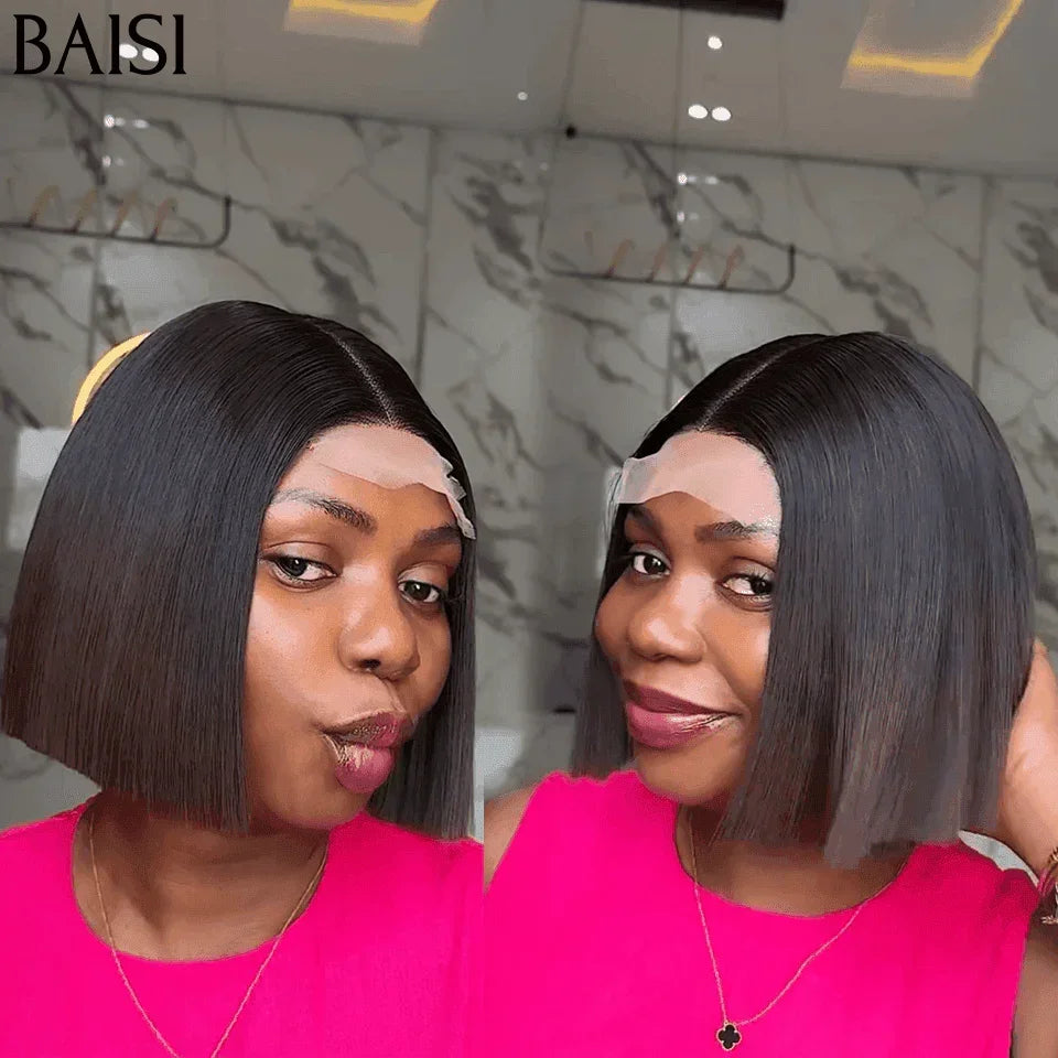 BAISI 2X6 lace Perruque BOB Lisse 98€  de Luxe Haute Qualité Viêtnam Hair Lisse BOB en Couleur Marron avec racine noir 1BT4# en 100% Cheveux Humains FR38