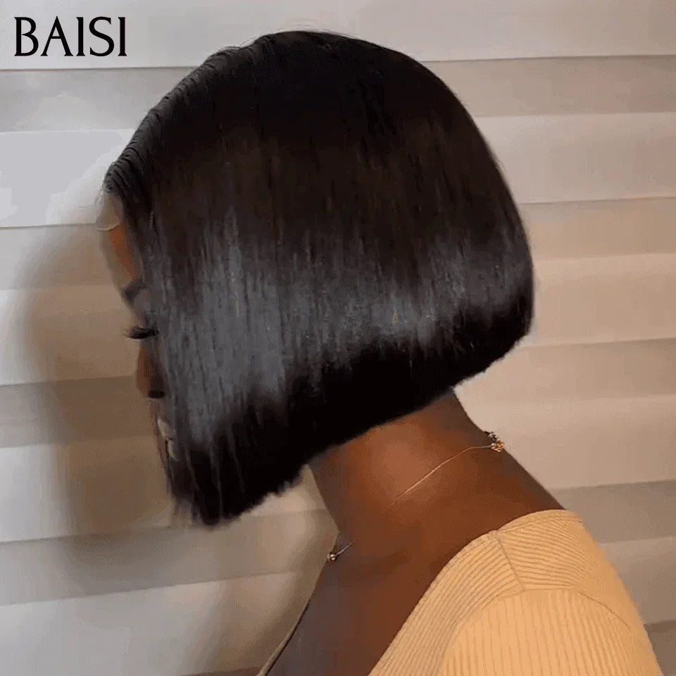 BAISI 4X4 lace closure Smooth Bob 10 inch 78€ or Combined wig 2 wigs 140€ 2X6 smooth black or 4X4 smooth Mixed in 100% human hair