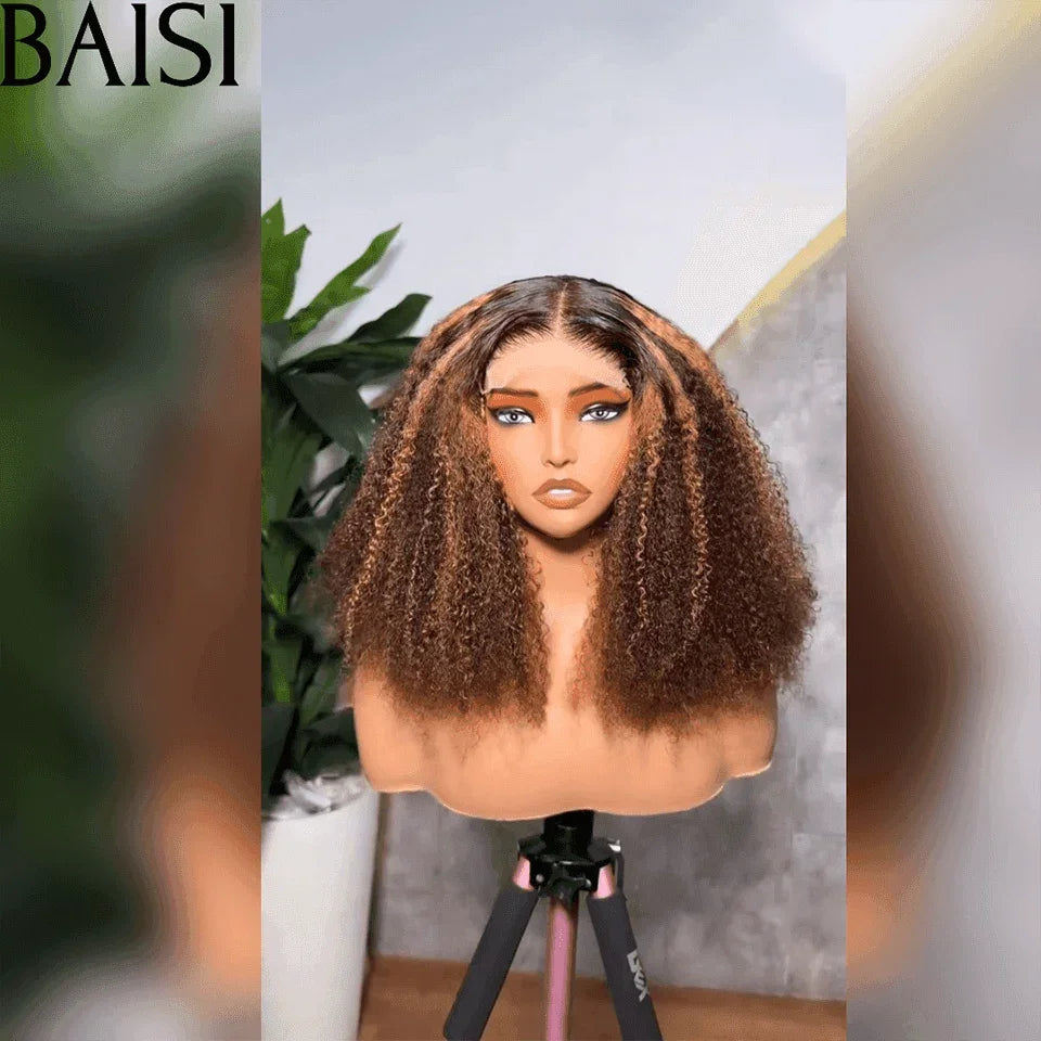 BAISI Achetez 2 perruques minimum au prix d'usine fournisseur Closure 4X4 Perruque en Mixte #4/30 Curly en 100% cheveux humains