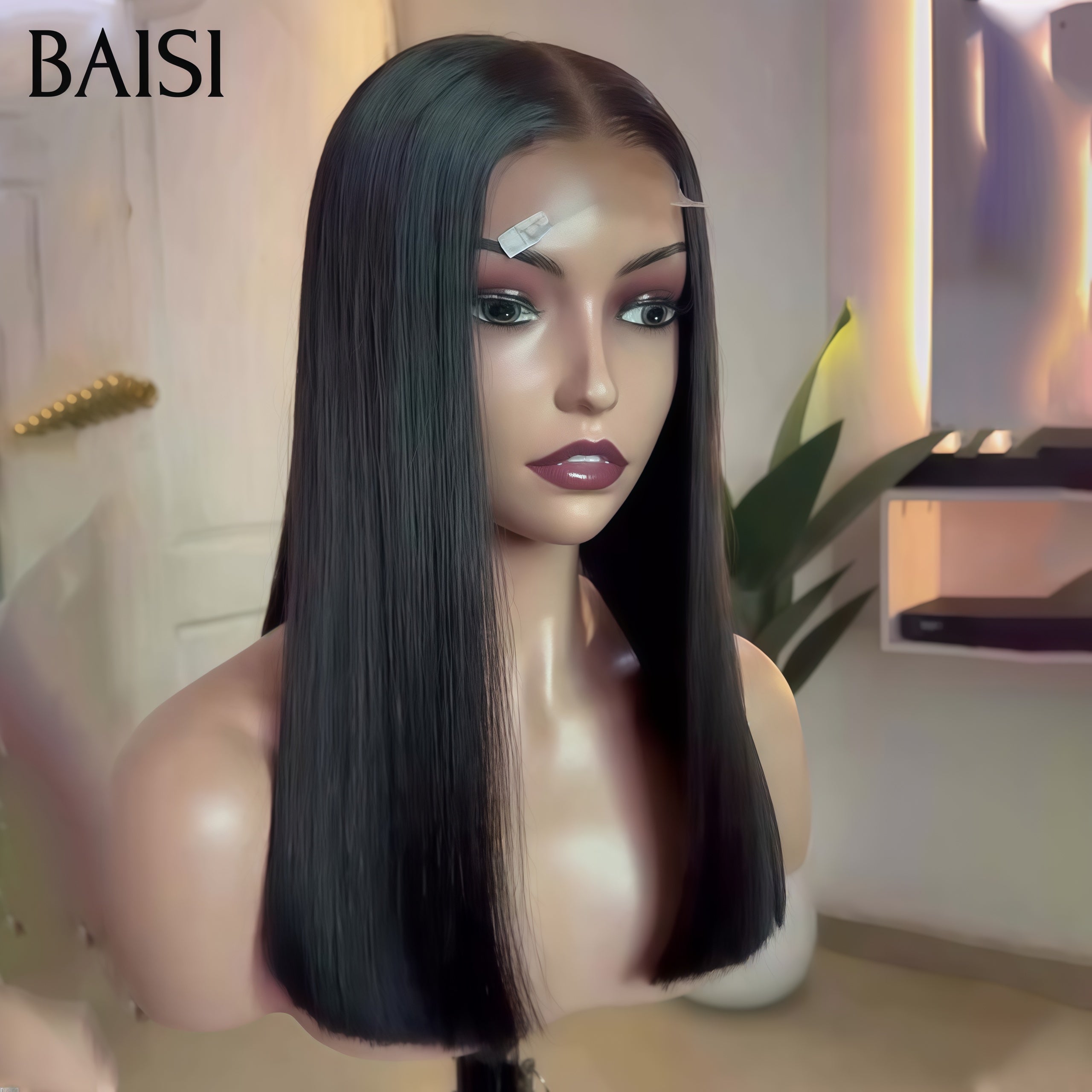 BAISI promotion BLACK FRIDAY Vietnamese Hair 14 pouces 100€ de luxe lace closure 2x6 Perruque lisse noir en 100% Cheveux Humains