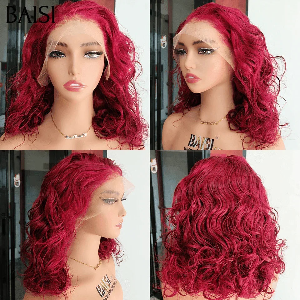 BAISI 3 Perruques 249€ 13X4 lisse 99J et Mixte 4#27# et NOIR 065C 250% densité en 100% Cheveux Humains FR38