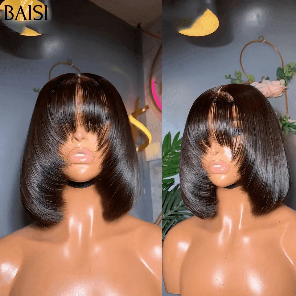 BAISI 15A SDD BONE STRAIGHT bob Parrucche di lusso Bob dritto senza pizzo con frangia A1 Realizzato con capelli doppiamente tirati