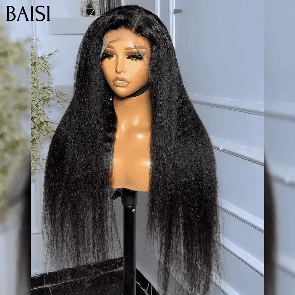 BAISI 12A 13x4 Frontal Lace Wig Curly Kinky Straight In 100% Human Hair