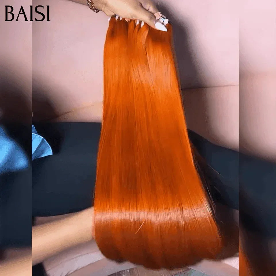 BAISI 12A Tissage Mèche  3 boules orange  En 100% Cheveux Humains Lisse MP50