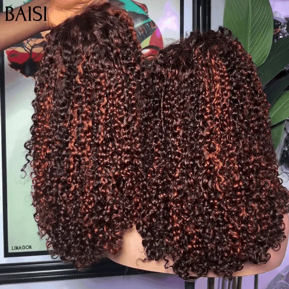 BAISI 4X4 Luxury Water Wave Wigs €89.5 in Color 4#Mix30# 250% density 14 Inches in 100% Human Hair B BS50