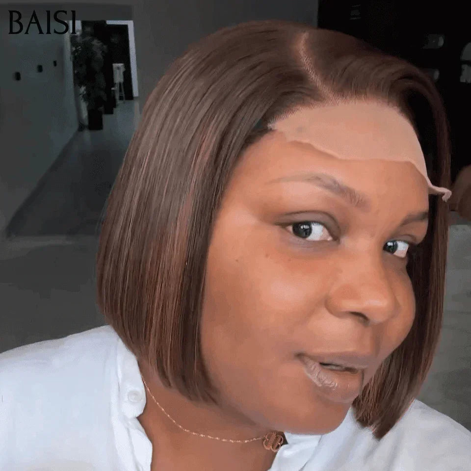 Peluca BAISI 4X4 Pixie Egg Curls 10 pulgadas con raya lateral 1B# 69 € en cabello 100% humano FR38