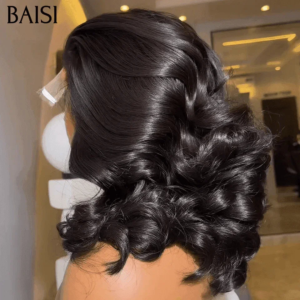 BAISI Perruque 5X5 bouclés Egg wave NOIR Moitié Prix 79€ 10 Pouces 300% haute densité personnalisé plus de 20 ans d' utilisations en 100% Cheveux Humains MP50