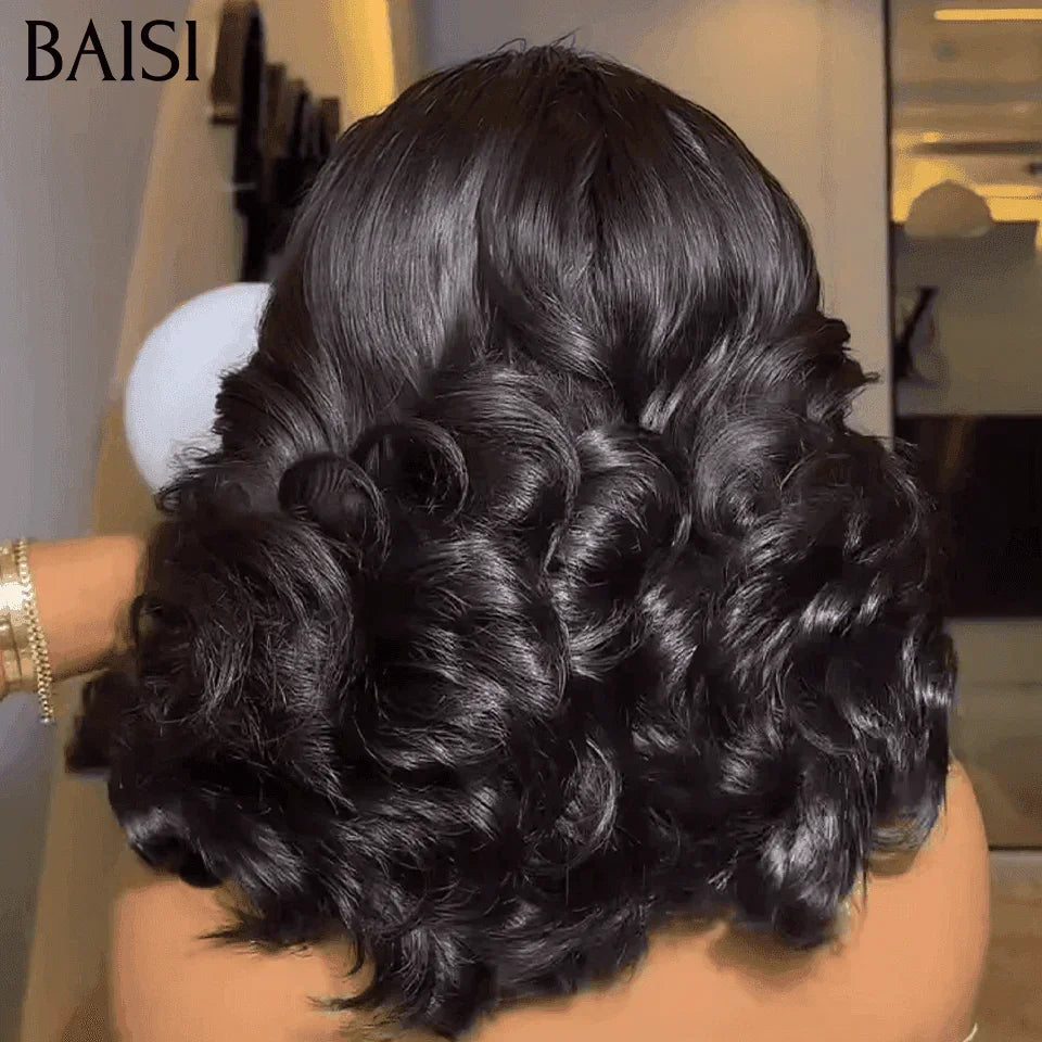 BAISI Perruque 5X5 bouclés Egg wave NOIR Moitié Prix 79€ 10 Pouces 300% haute densité personnalisé plus de 20 ans d' utilisations en 100% Cheveux Humains MP50