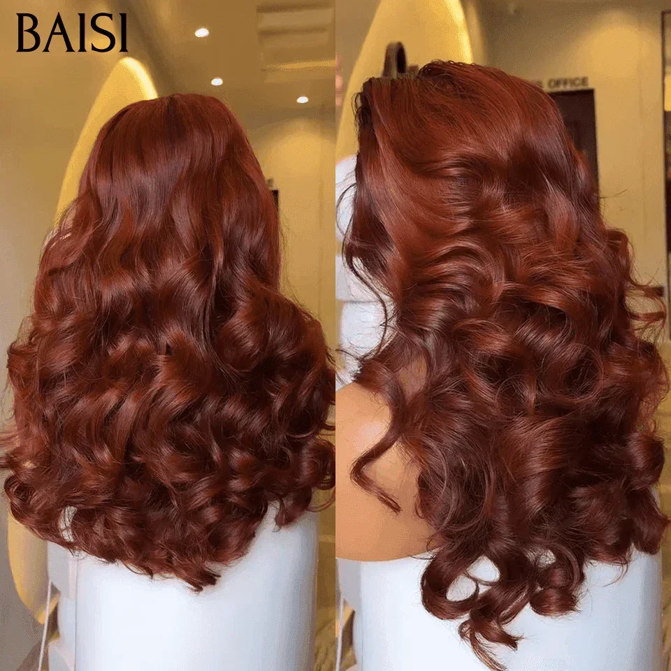 BAISI 13X4 lace Natural wave Wig 20 Inches In Color Burgundy 99J# or Brown 4# 300% Density in 100% Human Hair BS50