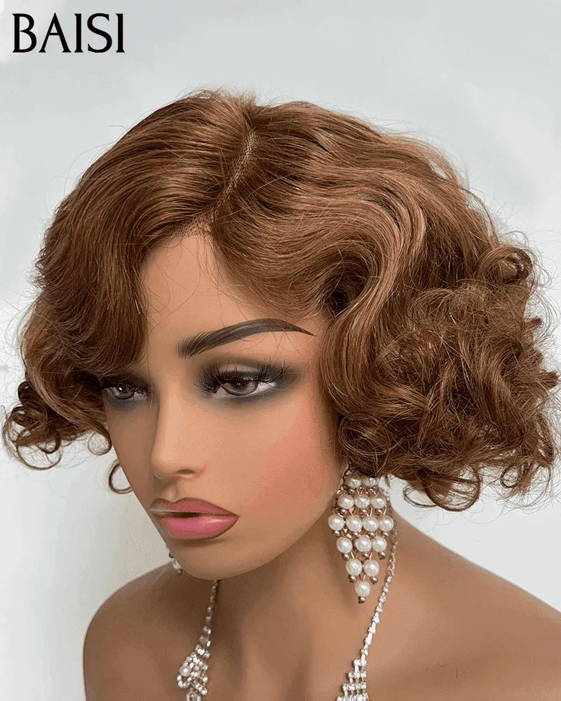 BAISI Lace Frontal Perruque Bob Carrée lisse en Couleur ou Boucles 66€ en 100% Cheveux Humain