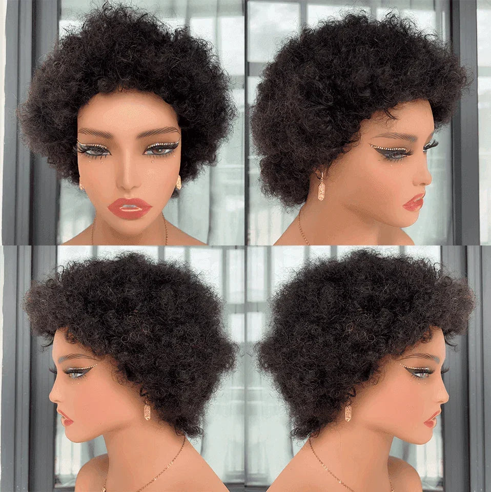 BAISI 13x4 lace frontal curly wave orange 54€ ou Promo 45€ arrivage pixie coupe fabriqué à la machine En 100% Cheveux Humains En blonde #613  ou afro curly NOIR