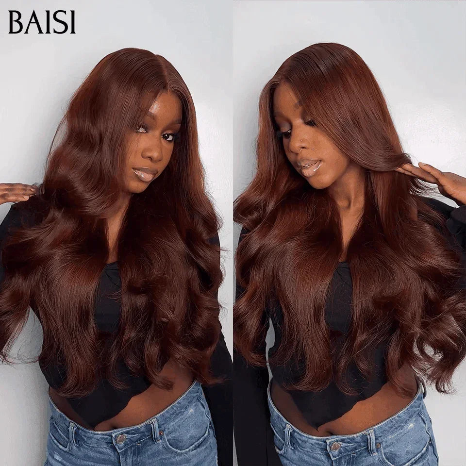 BAISI  13X4 Perruque BODY WAVE Marron 4# Sans Colle Pré-plucked Pas Besoin de Colle Lace déjà couper 100% vrais cheveux humains