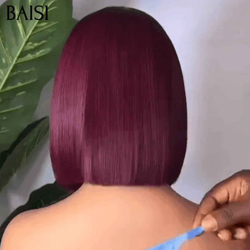 BAISI  Lace 2X6 Perruque Carré Lisse Tout Rouge Bordeaux 99J# 8 et 16 pouces SDD straight 100% Vietnam hair FR38