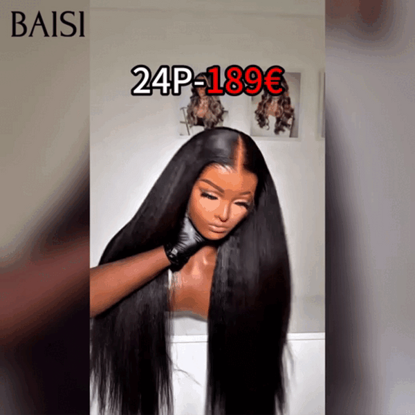 BAISI BLACK FRIDAY Offre limitée lace frontal 13x4 Perruque 24 Pouces Kinky Straight ou curly wave NOIR en 100% Cheveux Humains