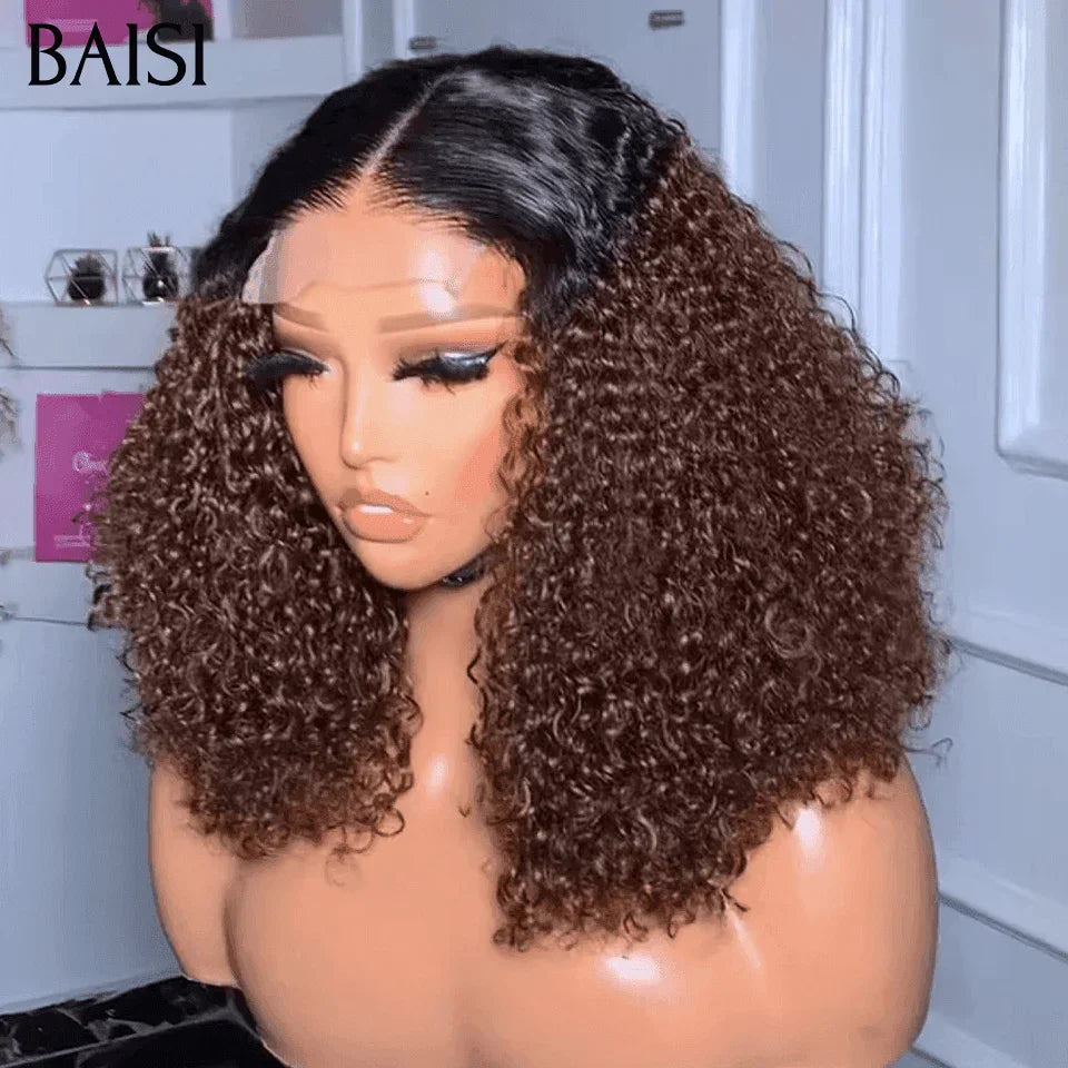 BAISI 4X4 Perruques de Luxe water Wave 148€ en Couleur Marron 1BT4# 250% densité  14 Pouces en 100% Cheveux Humains FR38