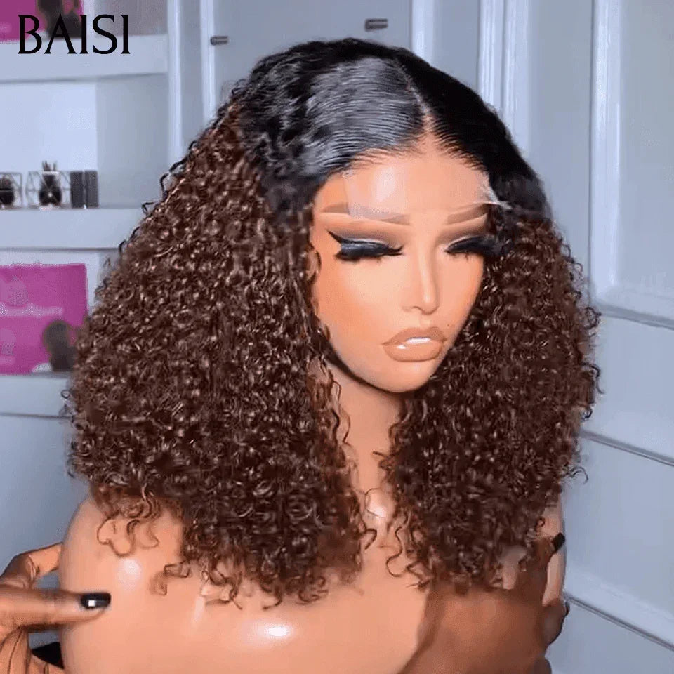 BAISI 4X4 Perruques de Luxe water Wave 148€ en Couleur Marron 1BT4# 250% densité  14 Pouces en 100% Cheveux Humains FR38