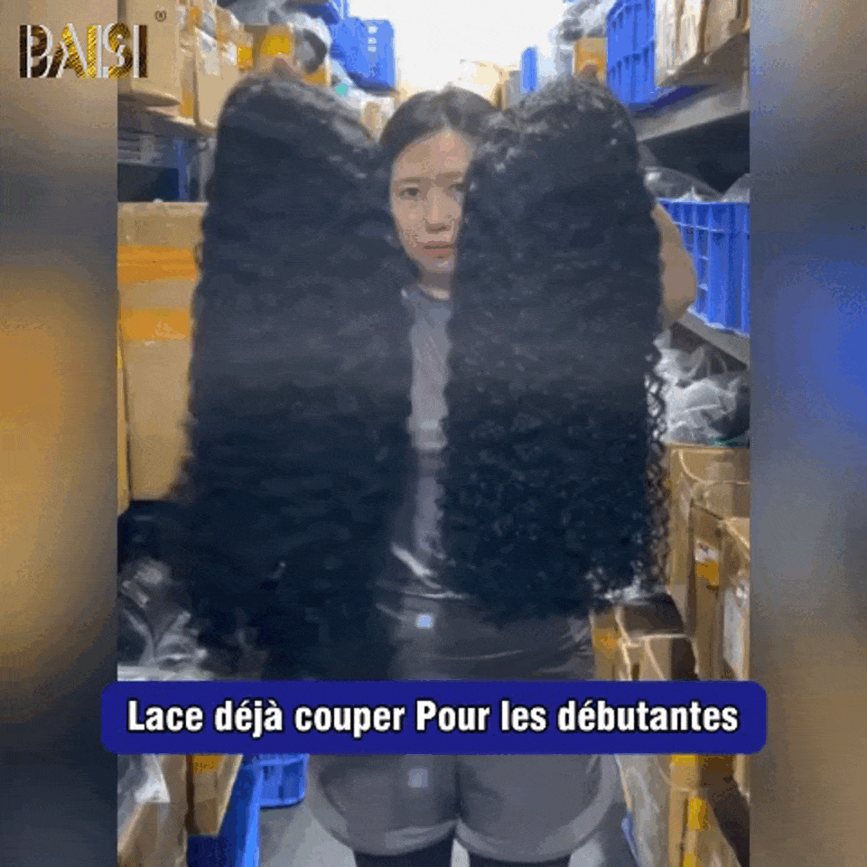 BAISI 13x6 Frontal Perruque Curly 20 et 30 Pouce Pré-plucked Pas Besoin de Colle en 100% Raw Hair Lace déjà couper FR38