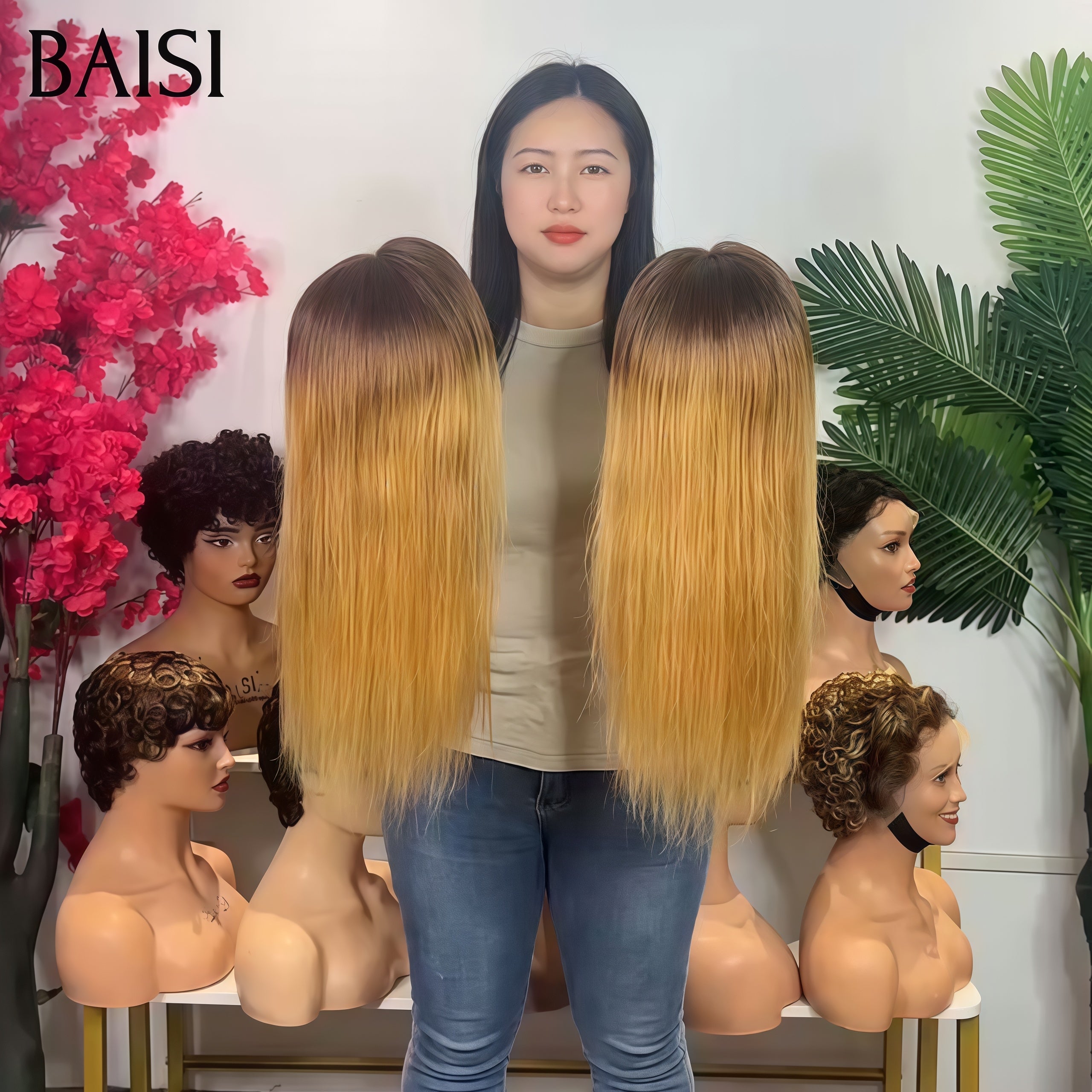 BAISI Perruques pour revendre 99€ 16 Pouces 13x4 lace frontal Lisse en couleur Miel en 100% Cheveux Humains