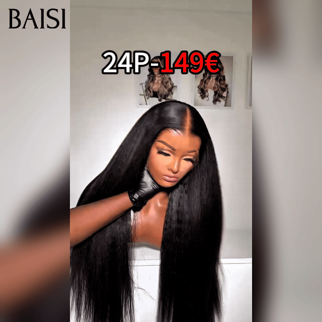 BAISI BLACK FRIDAY Offre limitée lace frontal 13x4 Perruque 24 Pouces Lisse ou curly wave NOIR en 100% Cheveux Humains