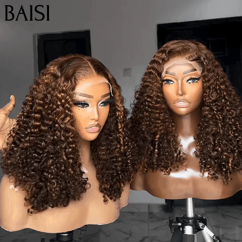 BAISI 4X4 lace  Perruque Bob water wave 14 pouces  En Couleur Mixte 4#MIX30# 100% cheveux humains