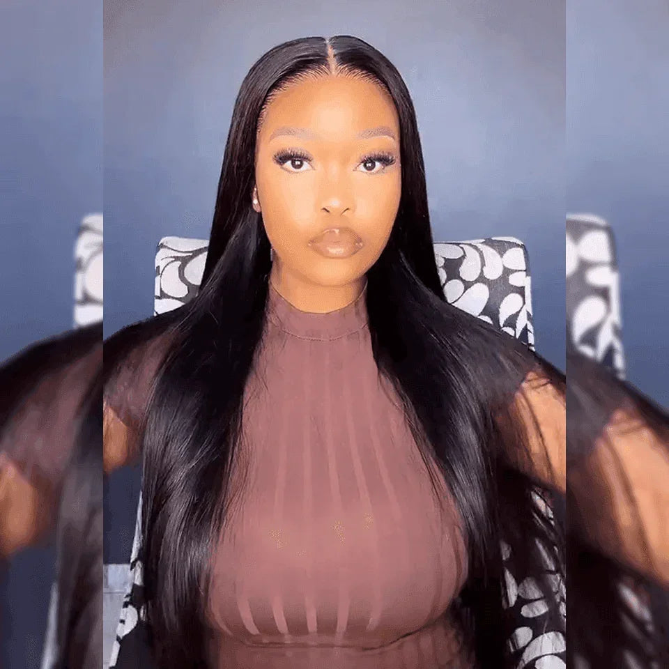 Peluca BAISI 13x6 Frontal recta sin pegamento pre-arrancada No se necesita pegamento en encaje de cabello 100% crudo ya cortado C