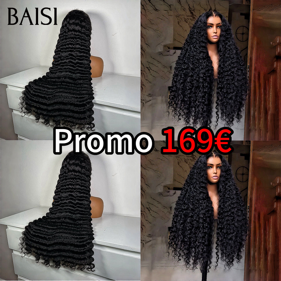 BAISI PROMO Le plus BAS PRIX lace frontal 13x4 Perruque 26 Pouces deep wave NOIR ou BOB curly wave 10 Pouces ou afro curly en 100% Cheveux Humains