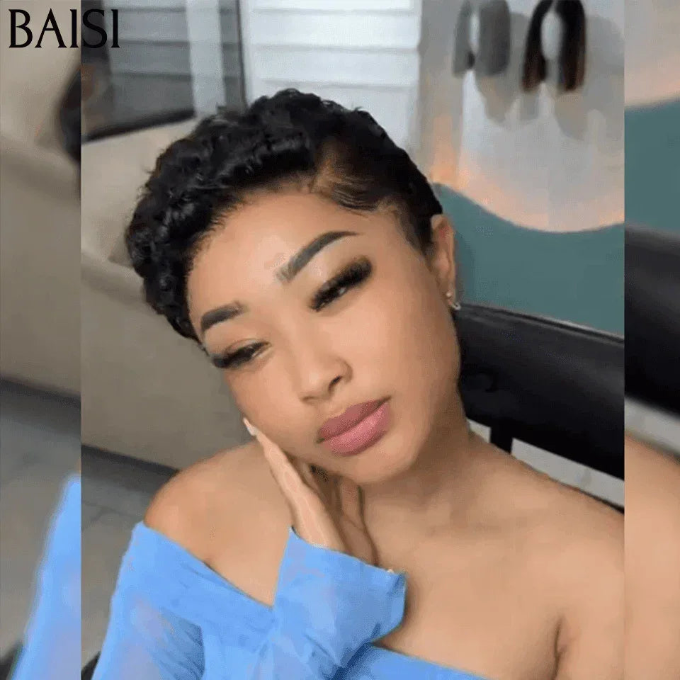 BAISI 2 Perruques 85€ 13X4 lace pixie vague Couleurs personnalisées  Moitié Prix en 100% Cheveux Humains MP50