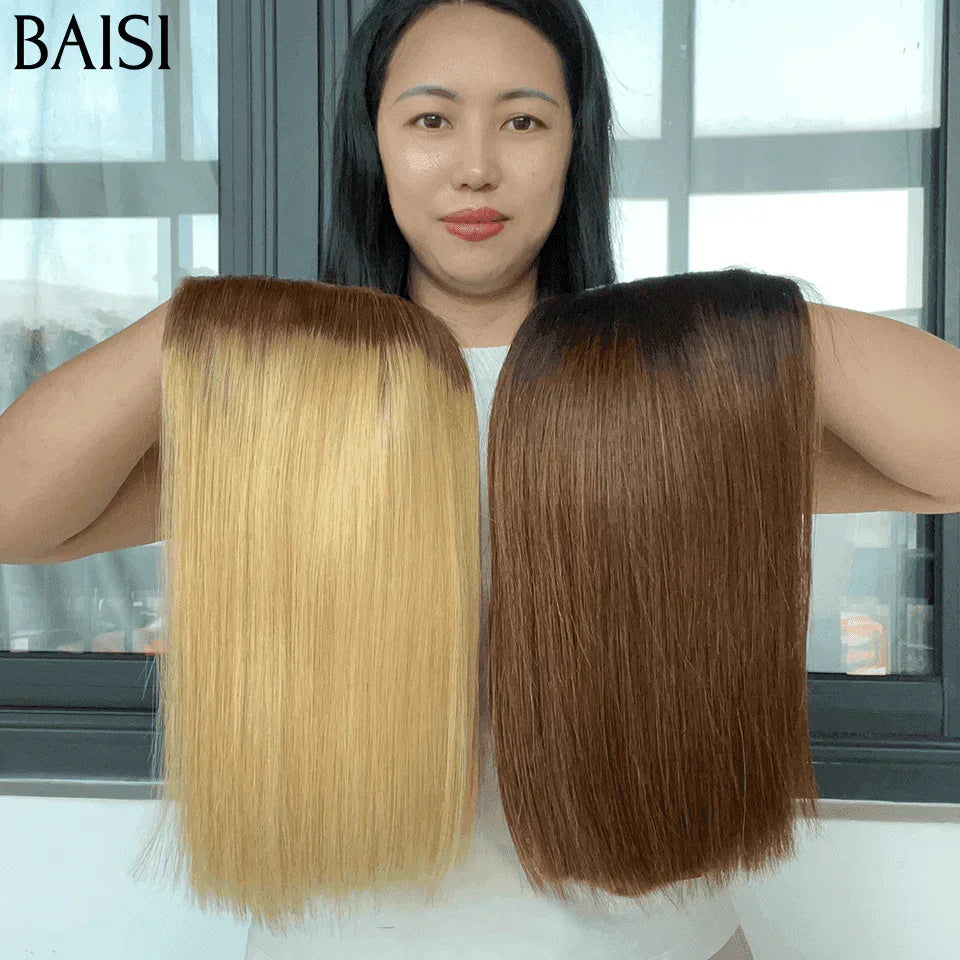 BAISI lace 2*6 Vietnam hair Straight Square Bob Wig In Brown Color 4# and Honey Colors in 100% Human Hair