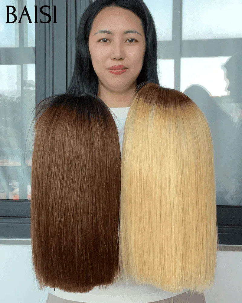 BAISI lace 2*6 Vietnam hair Straight Square Bob Wig In Brown Color 4# and Honey Colors in 100% Human Hair