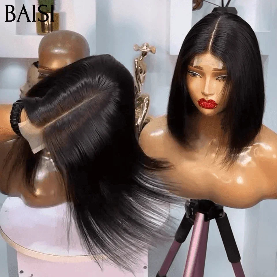 BAISI Achetez 2 perruques minimum au prix d'usine fournisseur 2X6 BOB Perruque de luxe Lisse Noir  250% densité plus de 20 ans d' utilisations en 100% Cheveux Humains (Pas Besoin de Code)