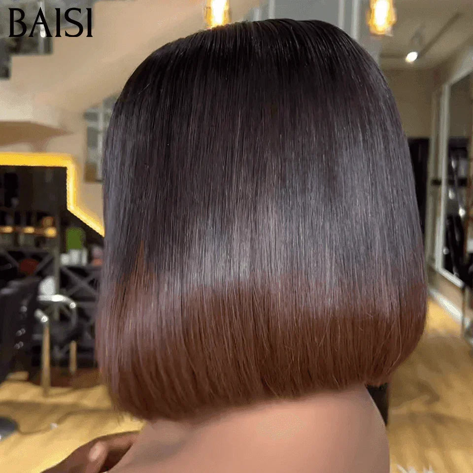 BAISI 2X6  Perruques de Luxe Haute Qualité Viêtnam Hair  Lisse Marron avec racine noir 1BT4# plus de 20 ans d' utilisations FR38