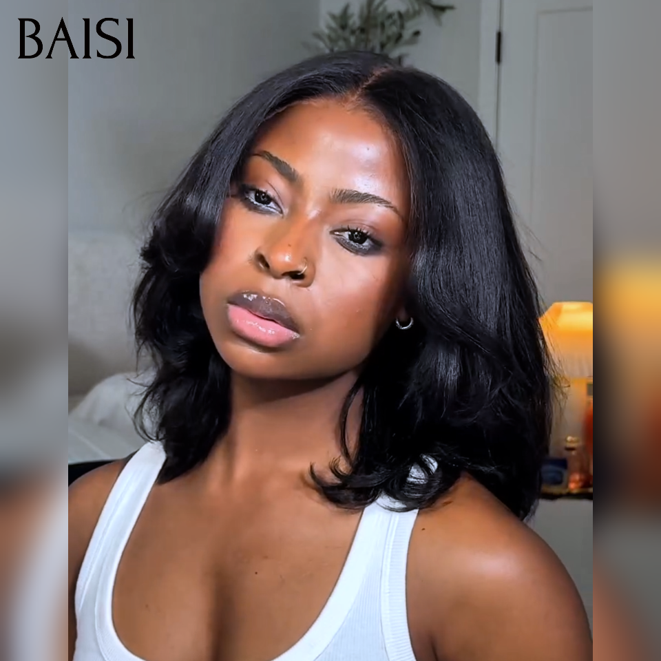 BAISI 1 perruque +1 FER gratuite = 78€  BLACK FRIDAY Offre limitée 10 Pouces 13x4 lace frontal Lisse noir en 100% Cheveux Humains