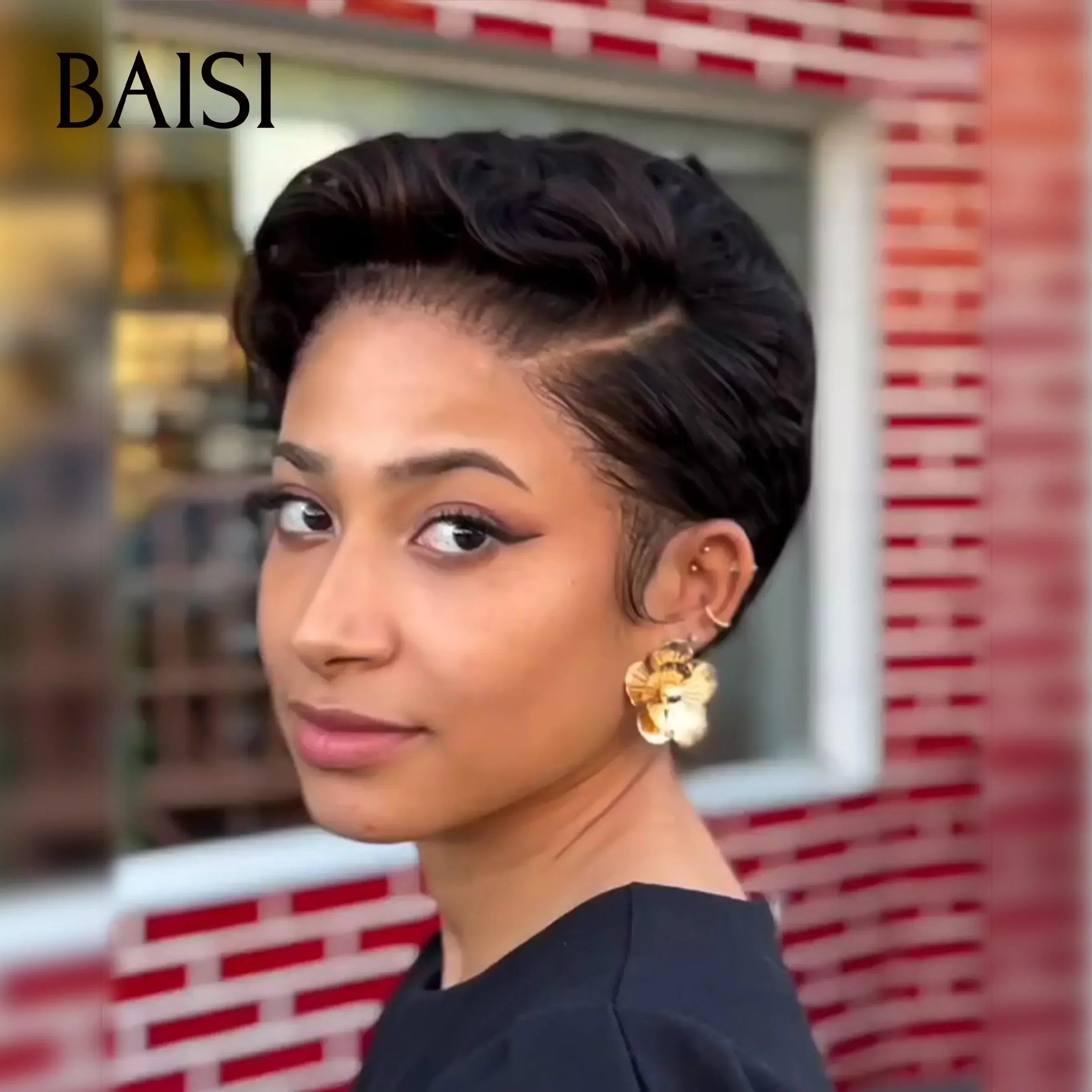 BAISI 13X4 lace Pixie wave Wig In Brown Color 4# €59 in 100% Human Hair #996