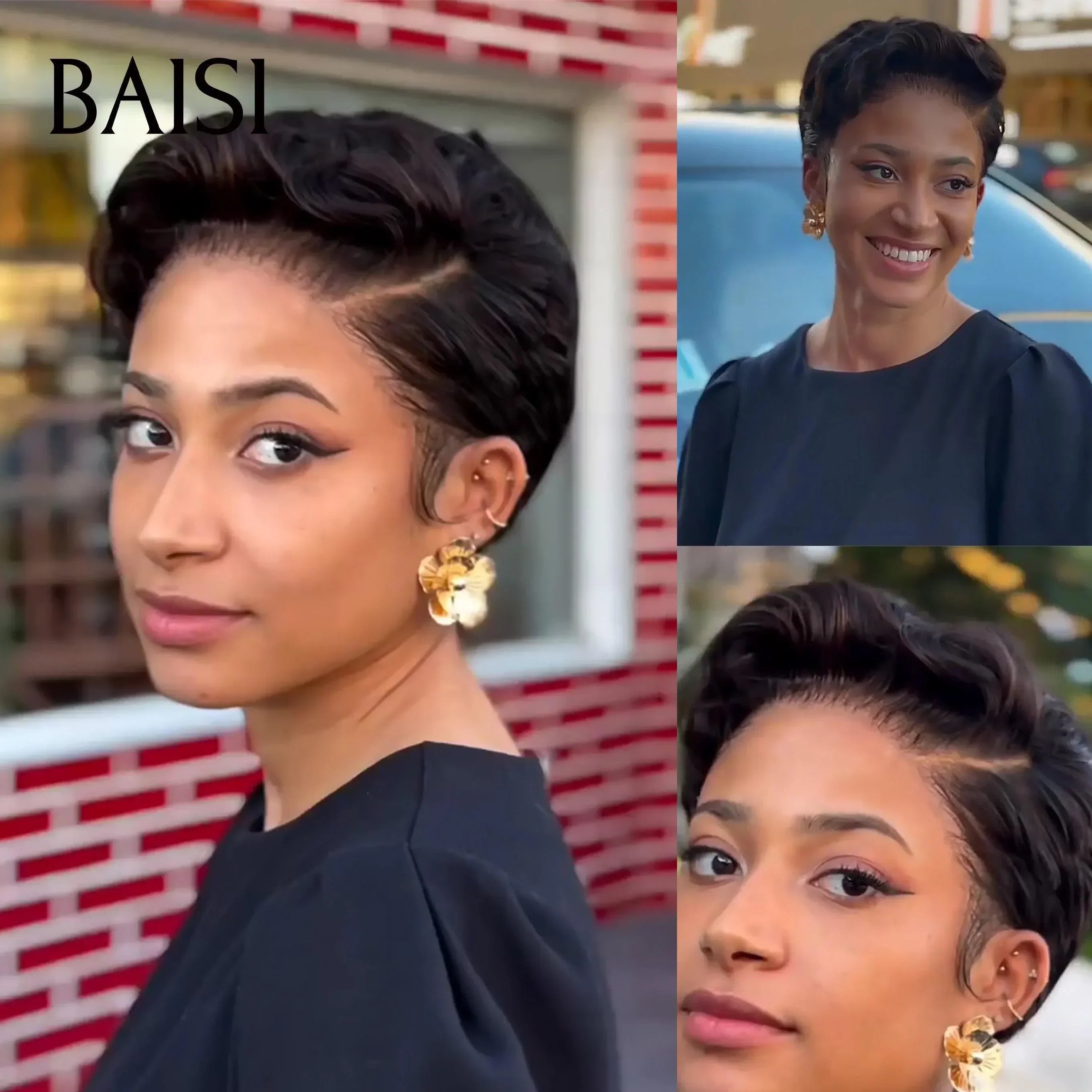 BAISI 13X4 lace Pixie wave Wig In Brown Color 4# €59 in 100% Human Hair #996