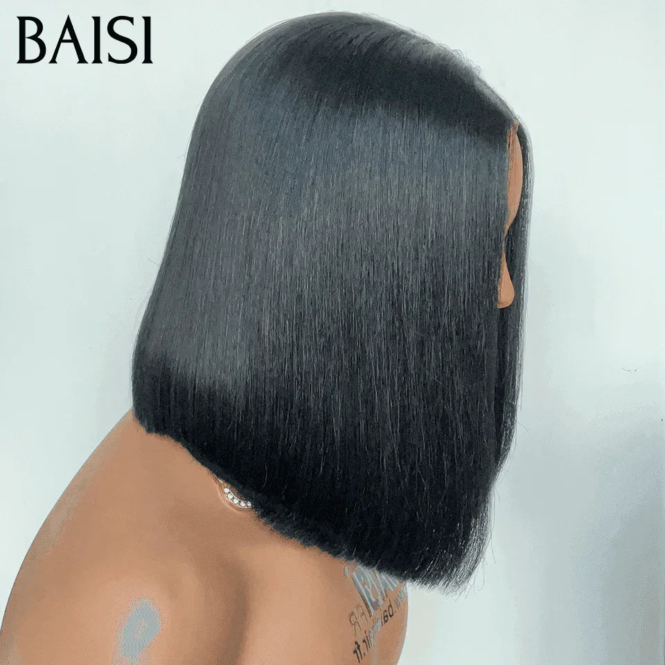 BAISI 4X4 Bob Wig Natural Straight 10Inch 200% Density C