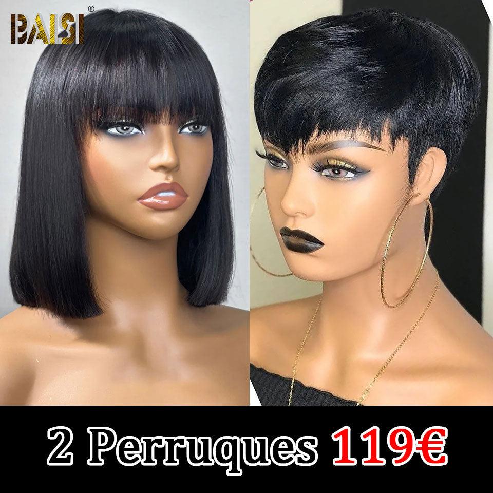 BAISI Promo Limitée Achetez 1 + 1 Gratuite  2x6 lace lisse 10 pouces marron et noir ou 2 perruques 119€ en 100% vrais cheveux humains