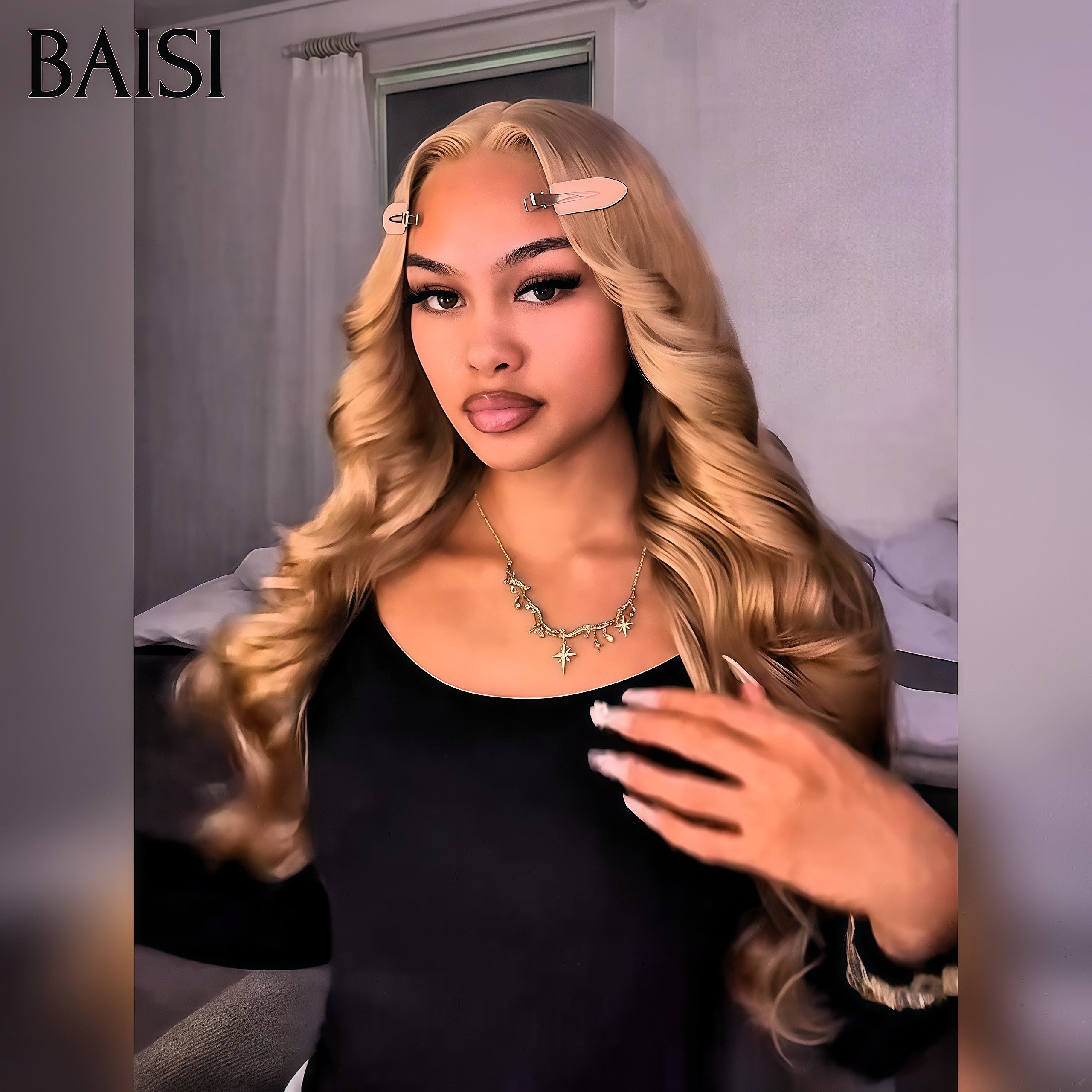 BAISI PROMO Le plus BAS PRIX lace frontal 13x4 Perruque Body wave Maintenant 109€ + 1 Fer offerte en couleur miel 27# en 100% Cheveux Humains